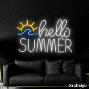Craftnamesign Hello Summer Neon Sign, Beach Club Decor, Bedroom Wall Art