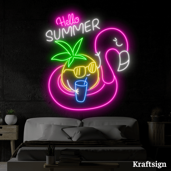 Craftnamesign Hello Summer Neon Sign, Pineapple Flamingo Float LED Signs
