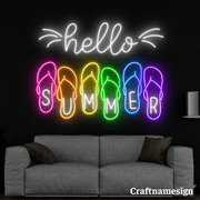 Craftnamesign Hello Summer Neon Sign Summer Vibes Bedroom Beach Club Wall Art