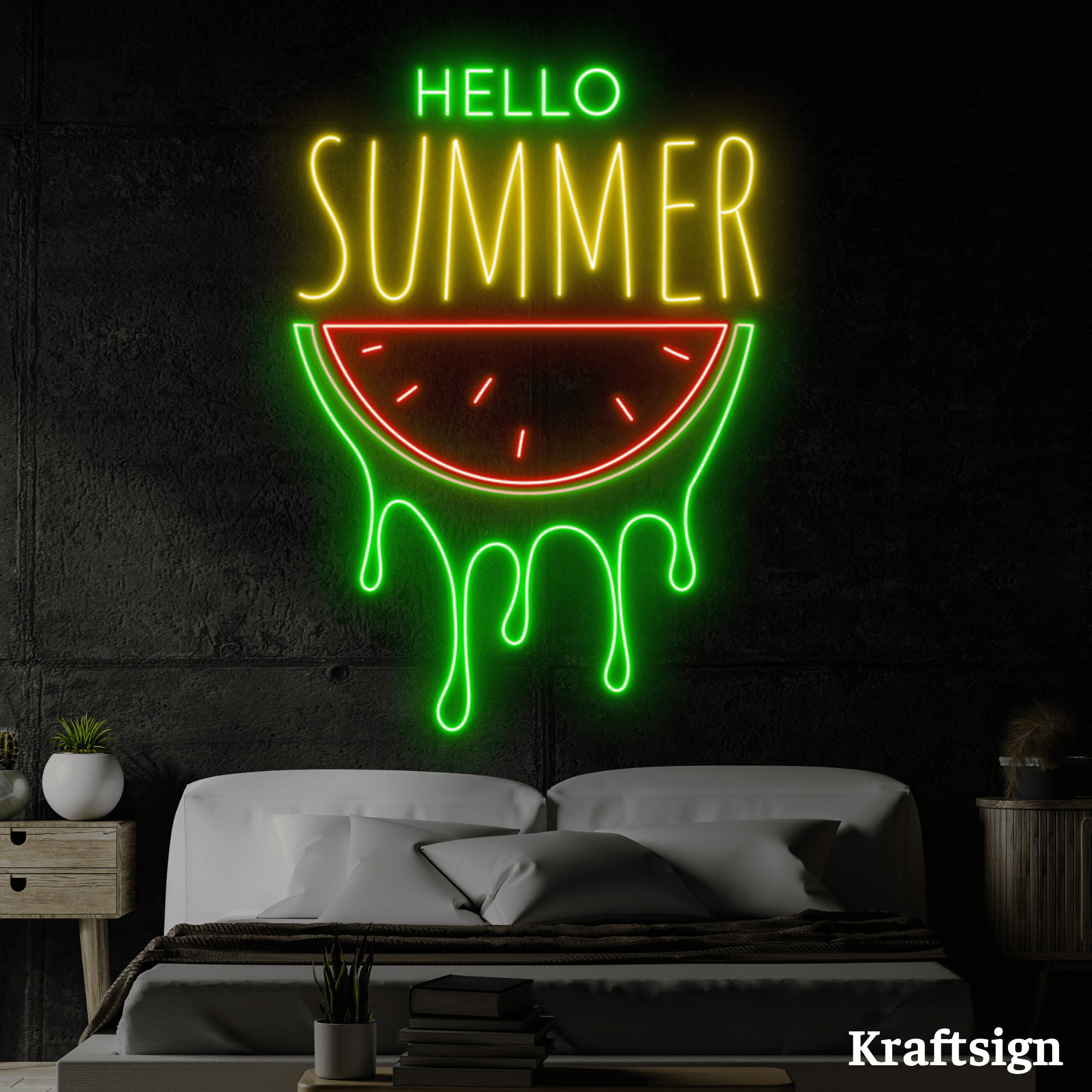 Hello Summer Neon Sign - LED Coconut Tree Beach Party Light, USB Powered, Dimmable