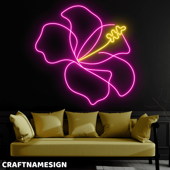 Craftnamesign Hibiscus Neon Sign, Bedroom Wall Art, Flower Store Led Light Wall Decor