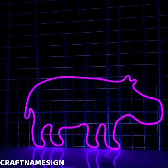 Craftnamesign Hippo Neon Sign, Kids Bedroom Wall Art, Kids Zone Wall Decor