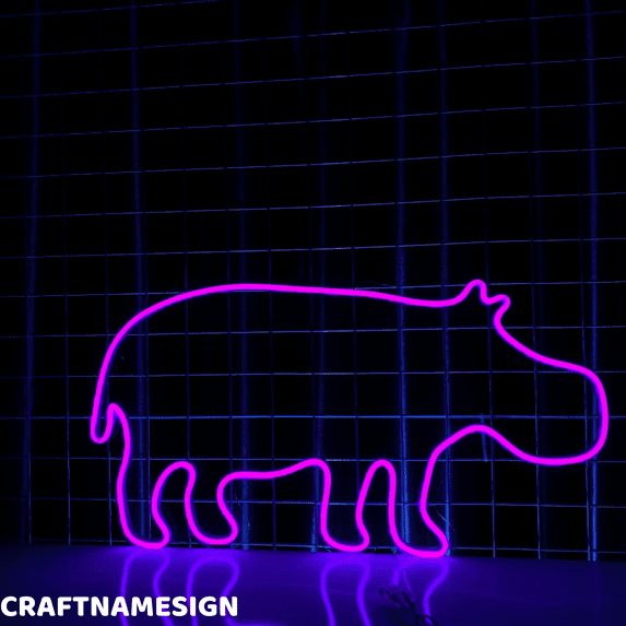 Craftnamesign Hippo Neon Sign, Kids Bedroom Wall Art, Kids Zone Wall Decor