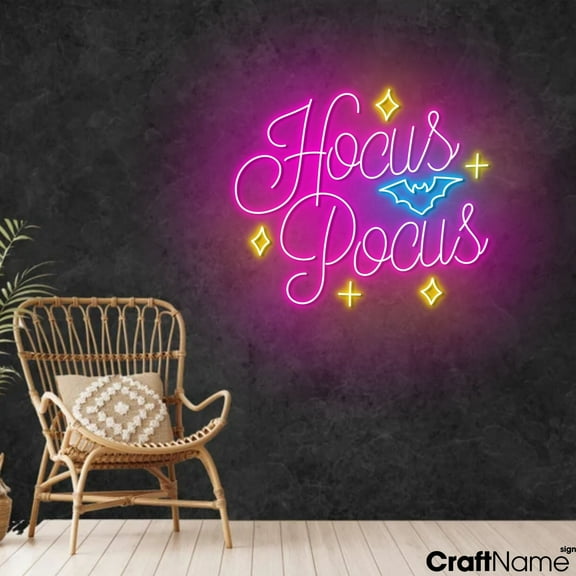 Craftnamesign Hocus Pocus Neon Sign, Halloween LED Light For Store Wall Decor