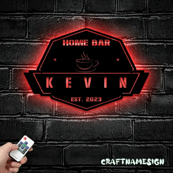 Craftnamesign Home Bar Metal Wall Art LED Light, Custom Coffee Bar Metal Sign