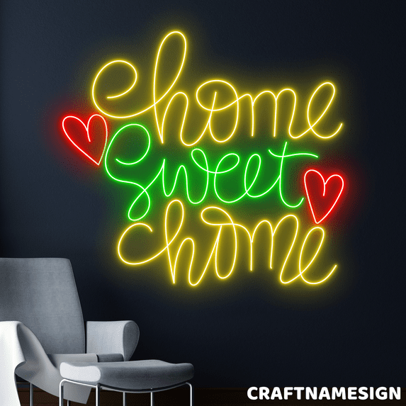 Craftnamesign Home Sweet Home Neon Sign, Living Room Wall Decor, Bedroom Wall Art