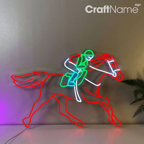 Craftnamesign Horse Racing Led Light for Horse Riding Club, Equestrian Neon Sign, Man Cave Decor