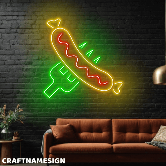 Craftnamesign Hot Dog Neon Light, Hot Dog Wall Decor For Fast Food Store Kitchen
