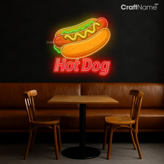 Craftnamesign Hot Dog Neon Sign for Hot Dog Shop Decor, Fast Food Truck Light, Restaurant Wall Art
