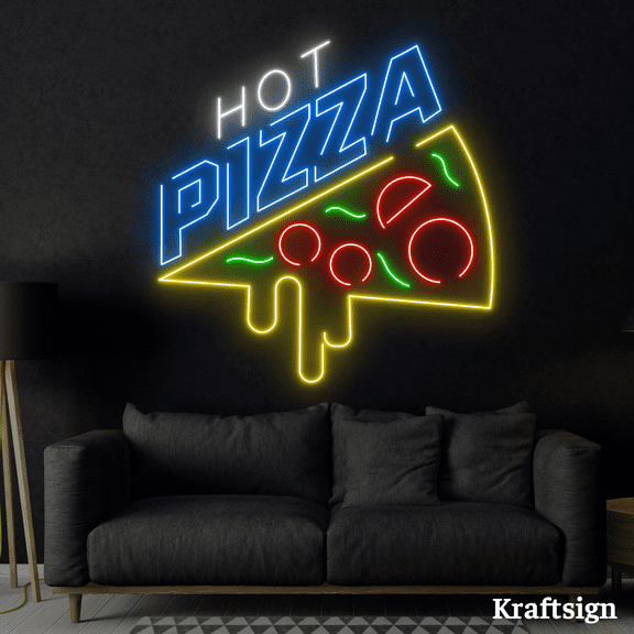 Craftnamesign Hot Pizza Neon Sign, Pizza Restaurant Decor, Pizza Wall Art