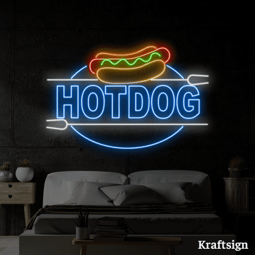 Craftnamesign Hotdog Neon Sign, Fast Food LED Sign, Hotdog Shop Decor