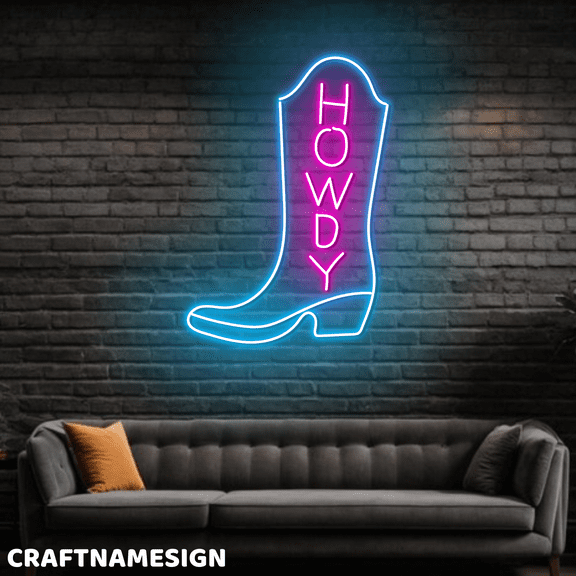 Craftnamesign Howdy Boot Neon Sign For Boot Shop Western Wear Store Wall Art