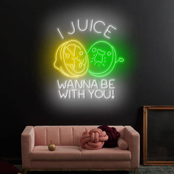 Craftnamesign I Juice Wanna Be With You Neon Sign, Juice LED Light, Funny Juice Shop Wall Art