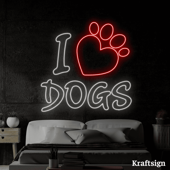 Craftnamesign I Love Dog Neon sign, Pet Paw LED Sign, Pet Spa Clinic Decor