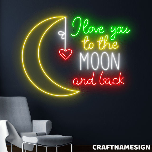Craftnamesign I Love You To The Moon And Back Neon Sign, Bedroom Wall Decor
