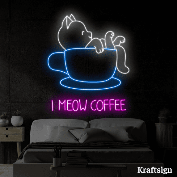 Craftnamesign I Meow Coffee Neon Sign, Coffee Cat Shop Decor, Cat Decor