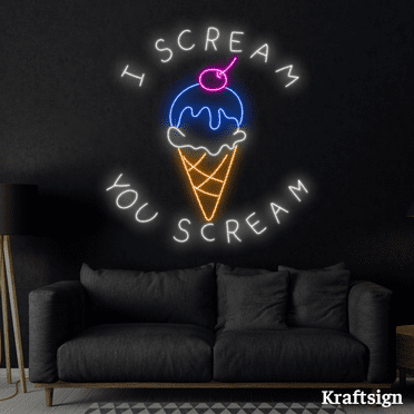 Craftnamesign I Scream You Scream Neon Sign, Ice Cream Shop Decor Signs