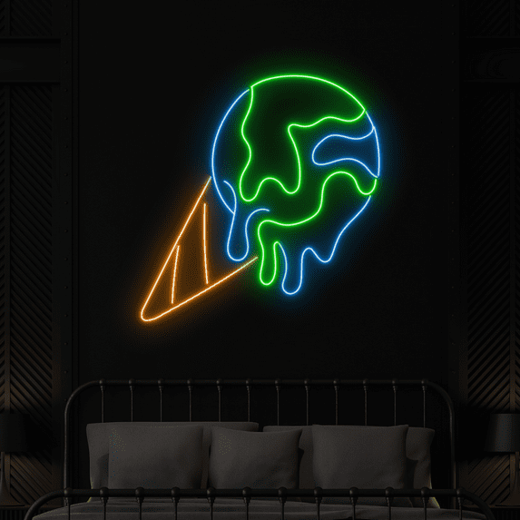 Craftnamesign Ice Cream Earth Neon Sign,Ice Cream Shop LED Sign,Earth Sign