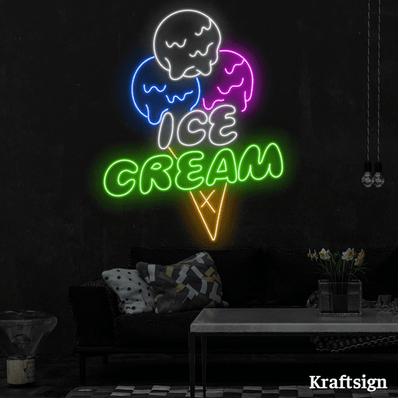 Craftnamesign Ice Cream Neon Sign, Open Welcome LED Signs, Ice Cream Decor