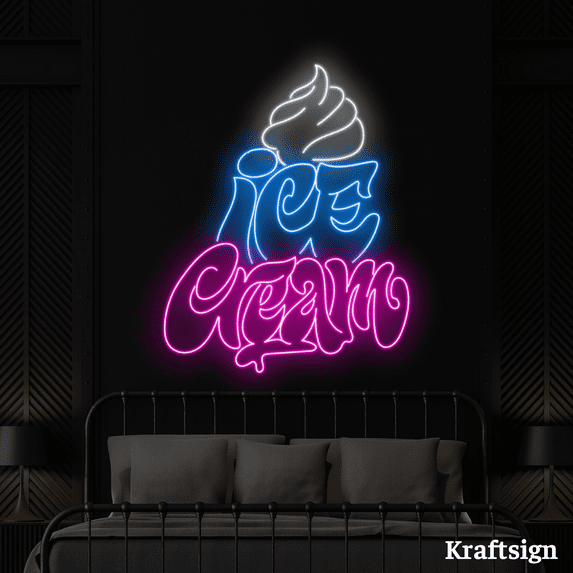 Craftnamesign Ice Cream Neon Sign, Open Welcome Signage, Ice Cream Decor