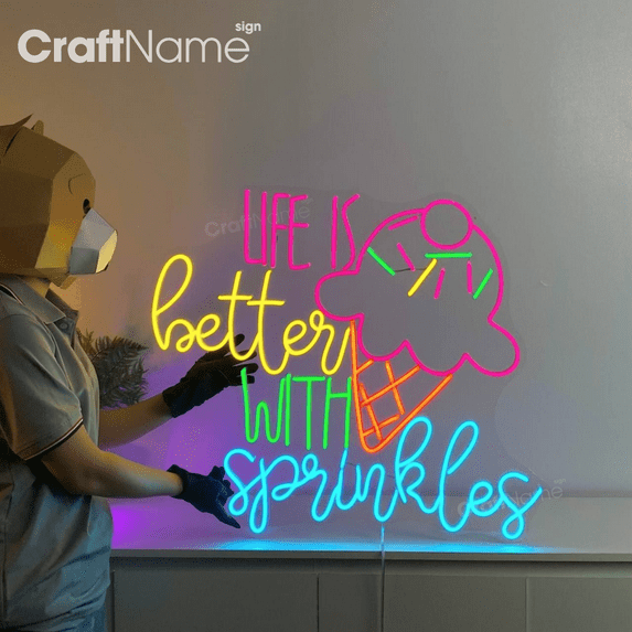 Craftnamesign Ice Cream Neon Sign for Ice Cream Shop, Dessert Store Wall Art Decor