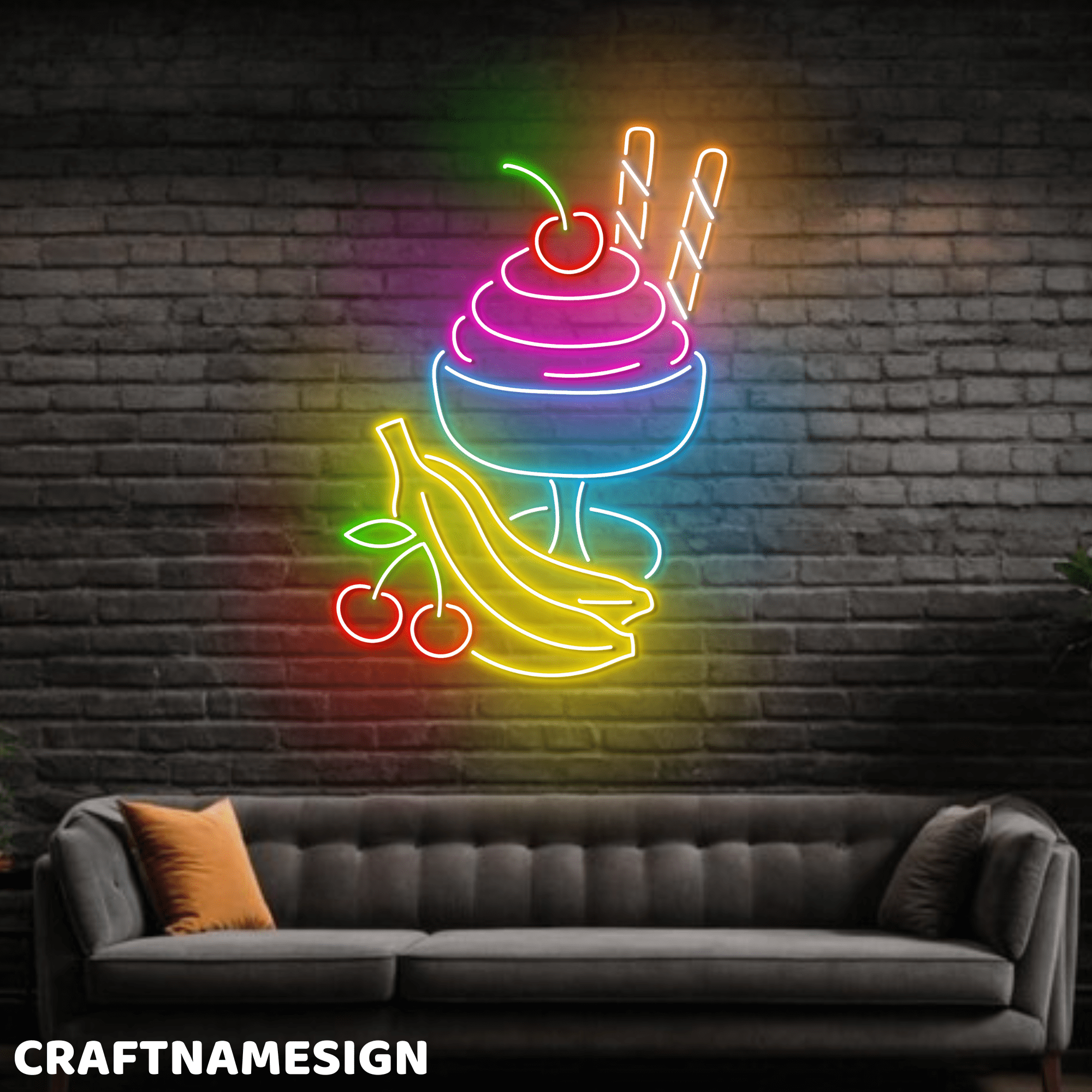 Craftnamesign Ice Cream With Fruit Neon Light For Ice Cream Dessert