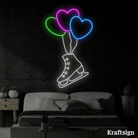 Craftnamesign Ice Skates Ballon Neon Sign, Ice Skating Class Club Decor