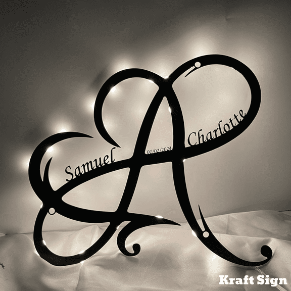 Craftnamesign Infinite Heart Metal Sign,Custom Couple Name Sign,Valentine Decor