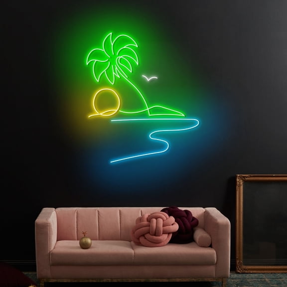 Craftnamesign Island Sunset Neon Light, Sunset Palm Tree Led Sign, Sunset Neon Sign Wall Art