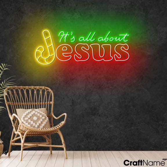 Craftnamesign It's All About Jesus Neon Light, Jesus Birthday Holiday LED Sign Wall Art