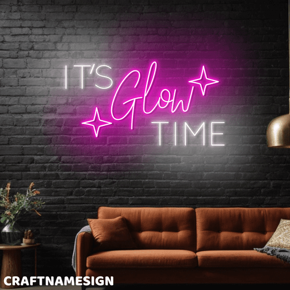 Craftnamesign It's Glow Time Neon Light Wall Sign For Makeup Studio Decoration