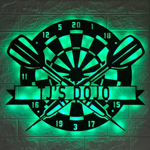 Craftnamesign Dartboard Metal Wall Art LED Light, Custom Dart Gamer Name Sign, Dart Game Sign