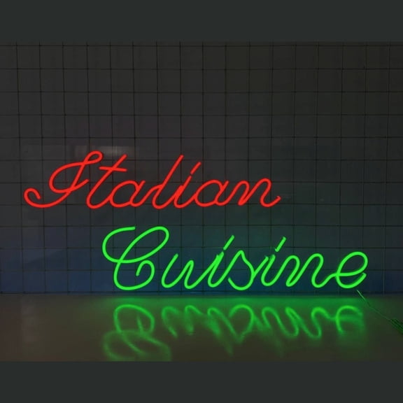Craftnamesign Italian Cuisine Neon Light, Italian Food LED Sign, Italian Restaurant Wall Decor