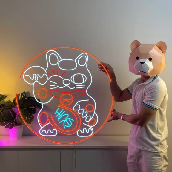 Craftnamesign Japanese Lucky Cat Neon Sign Wall Art, Japanese Fortune Cat Led Light Wall Decor