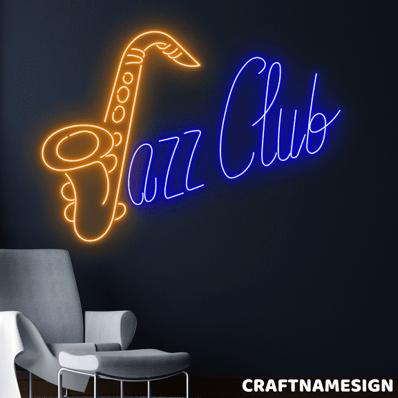 Craftnamesign Jazz Club Neon Sign, Jazz Wall Art, Jazz Live Music Wall Decor