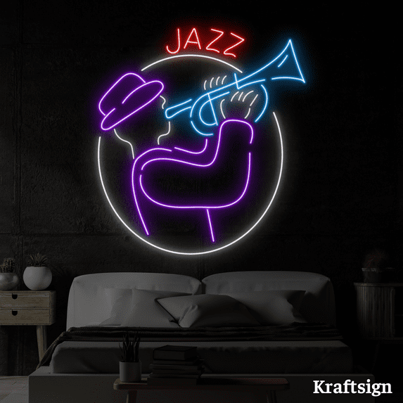 Craftnamesign Jazz Neon Sign, Men Saxophone LED Sign, Live Music Decor