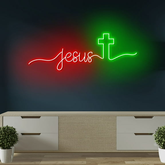 Craftnamesign Jesus Cross Neon Sign, Christian Church LED Neon Light, Christmas Decor