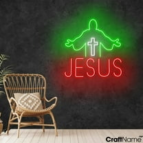 Craftnamesign Jesus Neon Light, Christmas LED Sign Wall Art, Jesus Birthday Sign Home Decor