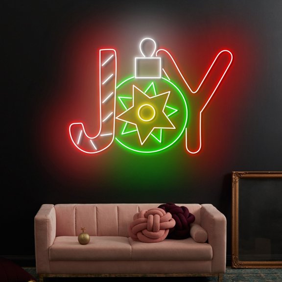 Craftnamesign Joy Christmas Ball Neon Sign Art, Joy Bauble LED Light, Joy Christmas Wall Sign