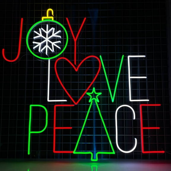 Craftnamesign Joy Love Peace Neon Light, Christmas Quote LED Sign, Merry Christmas Wall Decor