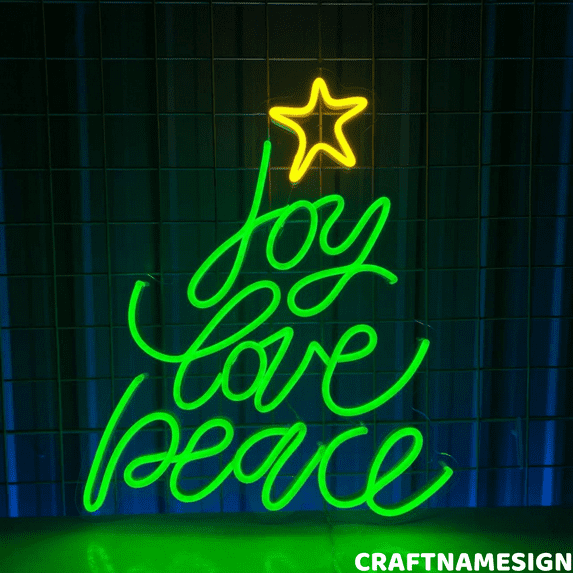 Craftnamesign Joy Love Peace Neon Sign, Christmas Wall Art, Store Shop Wall Decor