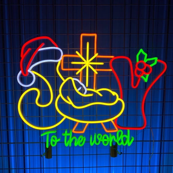 Craftnamesign Joy To The World Neon Light, Nativity Scene LED Sign Wall Art, Jesus Wall Decor