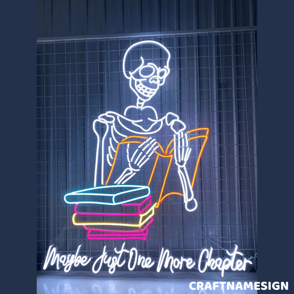 Craftnamesign Just One More Chapter Neon Sign, Bookworm Decor, Reading Room Wall Sign