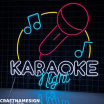 Craftnamesign Karaoke Night Neon Sign, Karaoke Wall Art, Party Led Light Wall Decor