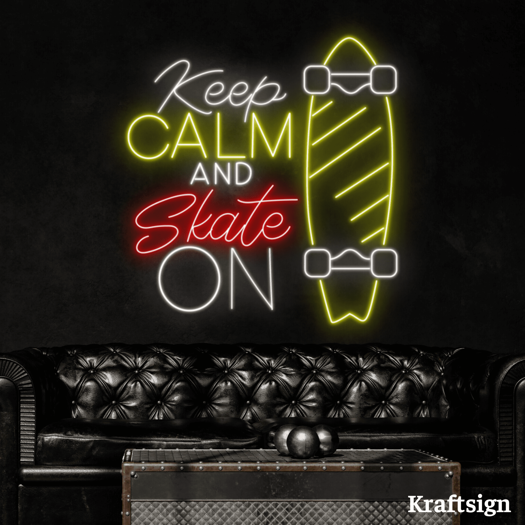 Craftnamesign Keep Calm Skate On Neon Sign, Skate Shop Decor, Men Cave ...