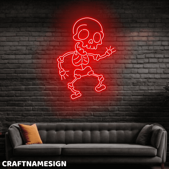 Craftnamesign Kids Skeleton Neon Light For Bar Pub Wall Sign, Halloween Decoration