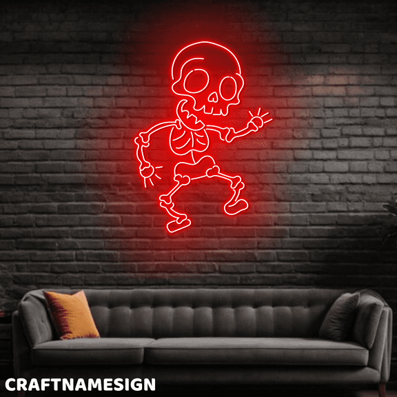 Craftnamesign Kids Skeleton Neon Light For Bar Pub Wall Sign, Halloween Decoration