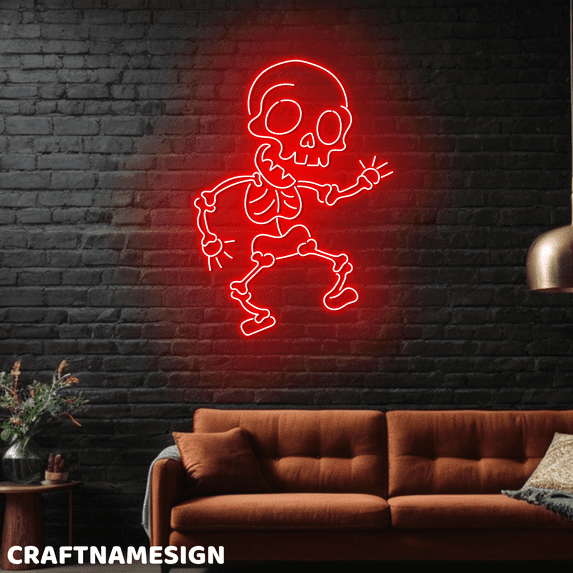 Craftnamesign Kids Skeleton Neon Light For Bar Pub Wall Sign, Halloween ...