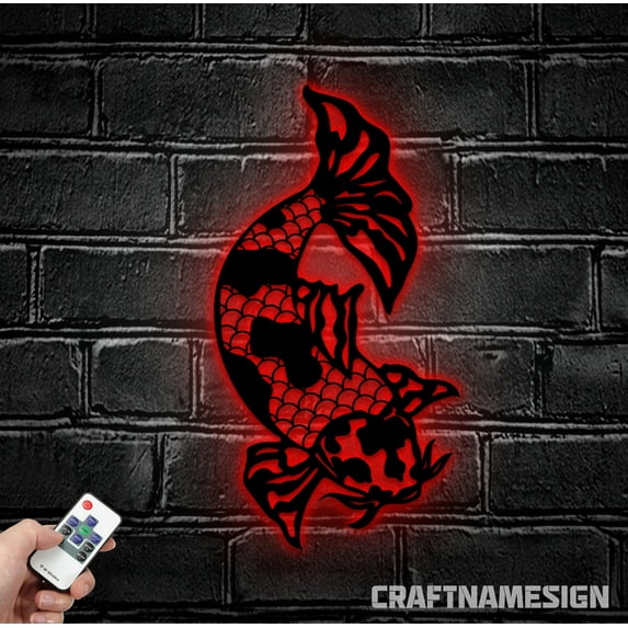 Craftnamesign Koi Fish Metal Wall Decor, Unique Modern Decoration for Living Room