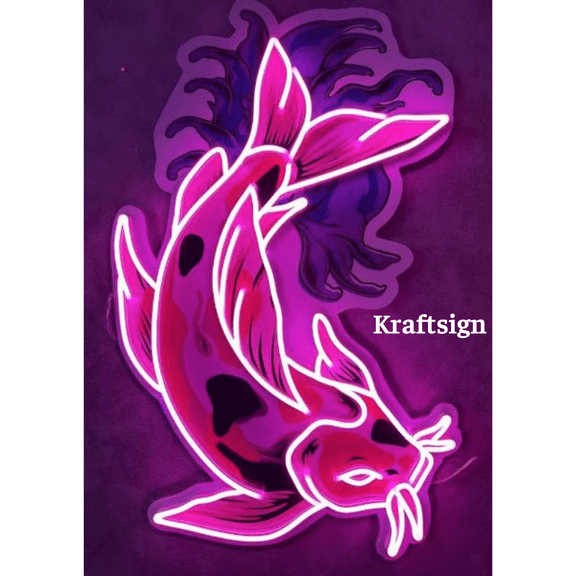 Craftnamesign Koi Fish Neon Acrylic Print, Koi Fish Lover Gift, Room Decor